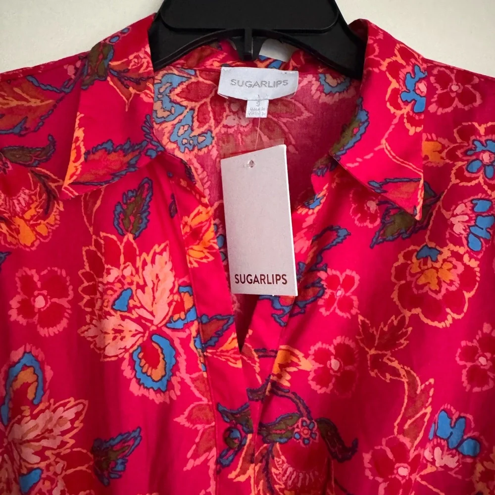 Sugarlips elegant vibrant Floral Red Dress small. Cinch - Picture 10 of 12